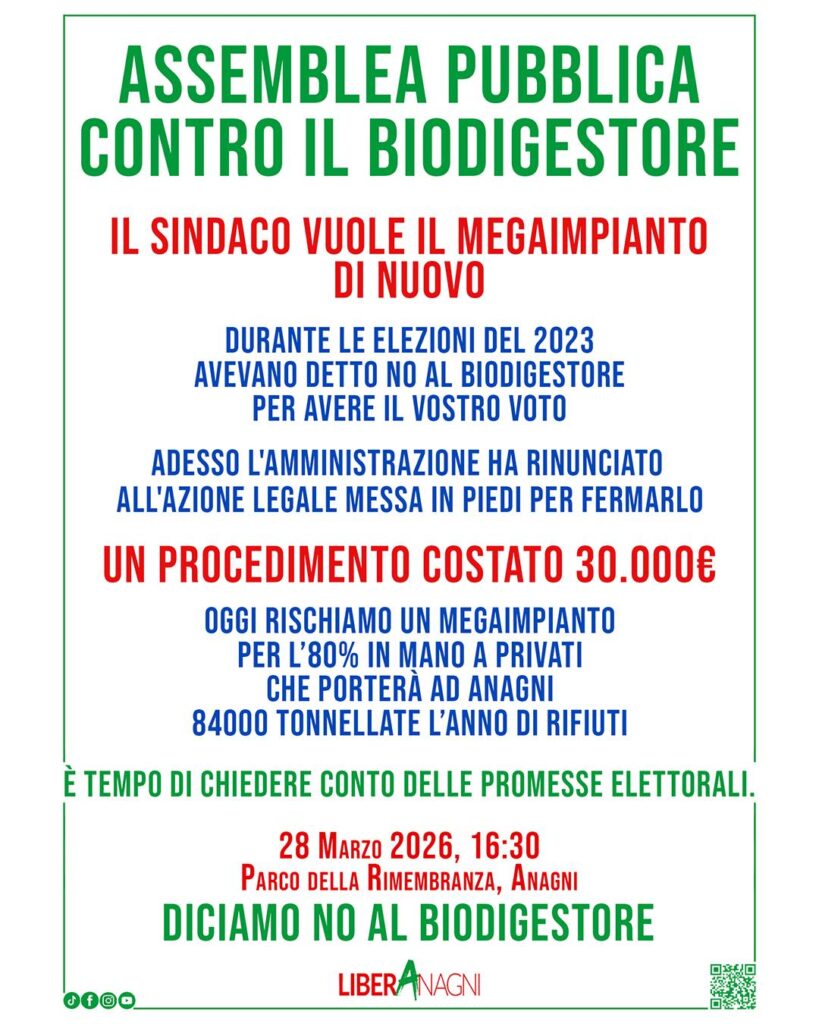Assemblea pubblica contro il biodigestore ad Anagni (Fr), credits: LiberAnagni